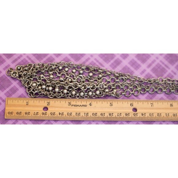 Vintage Silver Tone Sphere Rings Links Bib Necklace 18 inch - V7 - Picture 3 of 3